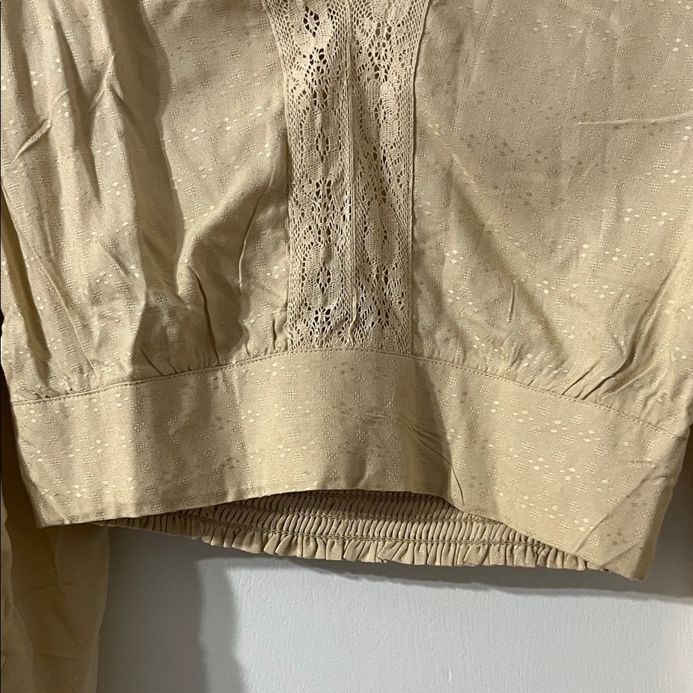Cream Puff Sleeve Boho Peasant Blouse Lace S - Picture 4 of 5